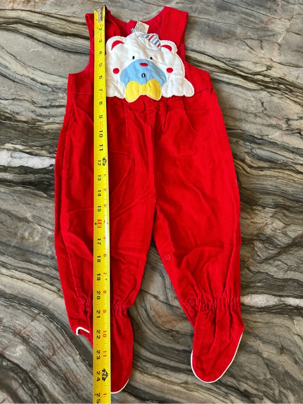 Vintage Red Corduroy Romper White Bear 6-9 M